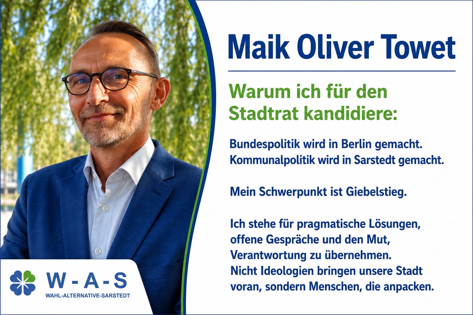 Maik-Oliver Towet – Kandidat der W-A-S für den Stadtrat